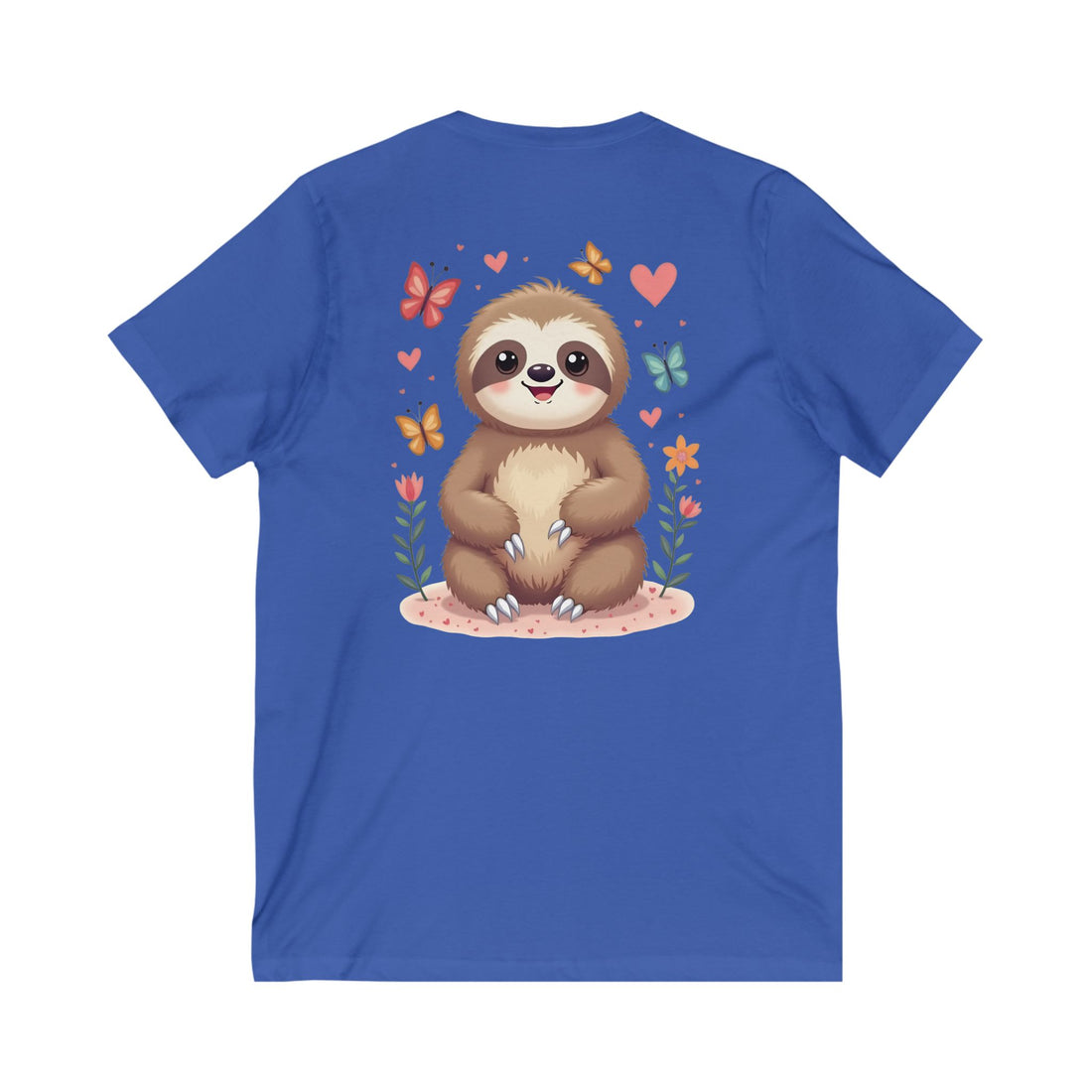 Cute Sloth and Butterfly Unisex V-Neck Tee - Perfect Gift for Nature Lovers