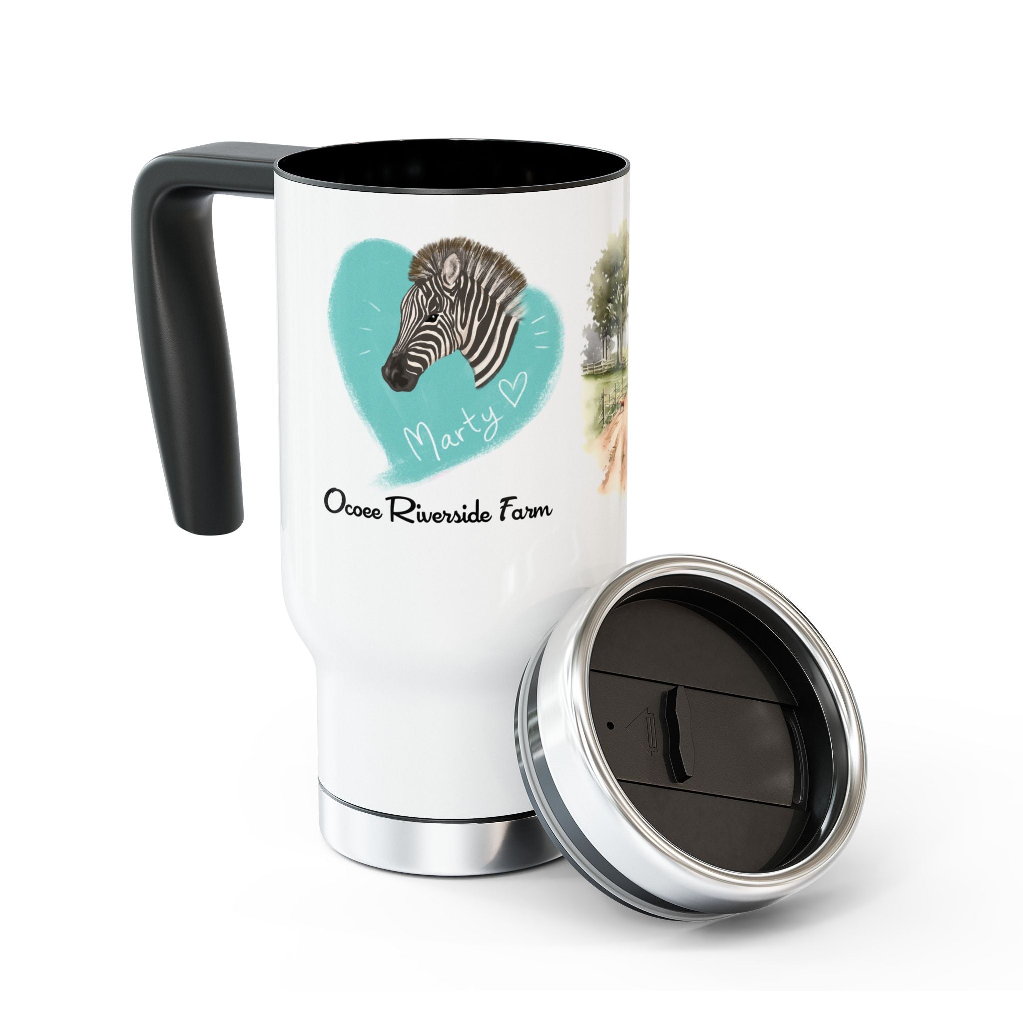 Personalized Stainless Steel Travel Mug - Farm Animal Design, 14oz