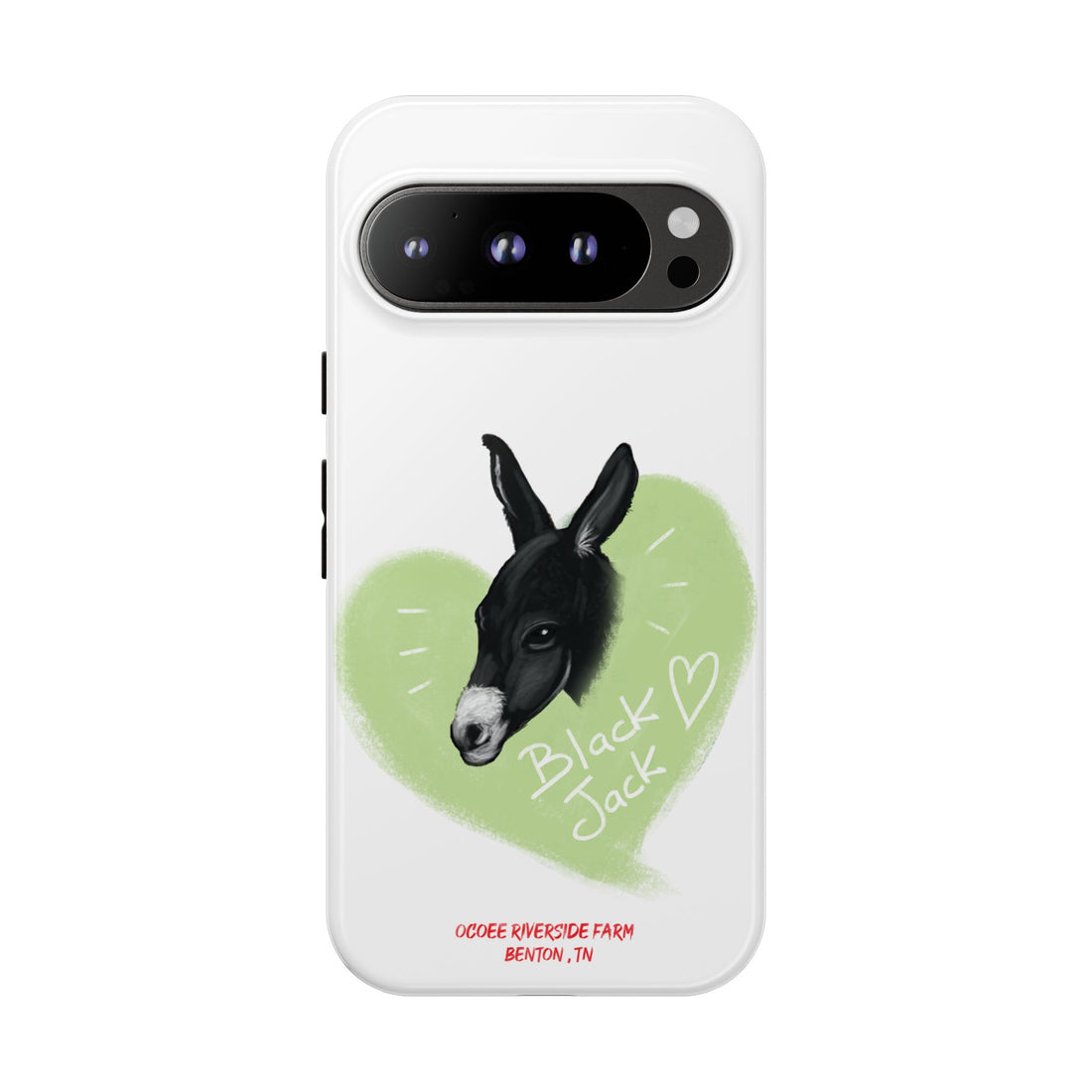 A donkey featuring the words "Black Jack" prominently displayed on its side at Ocoee Riverside Farm Phone Case