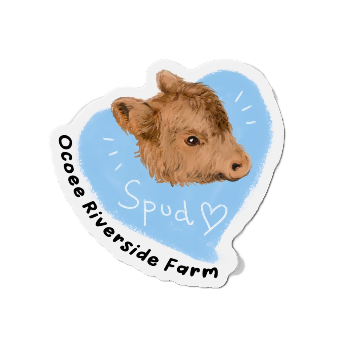 Farm Animal Decor Magnet featuring charming cow head with blue heart background and "Ocoee Riverside Farm" text