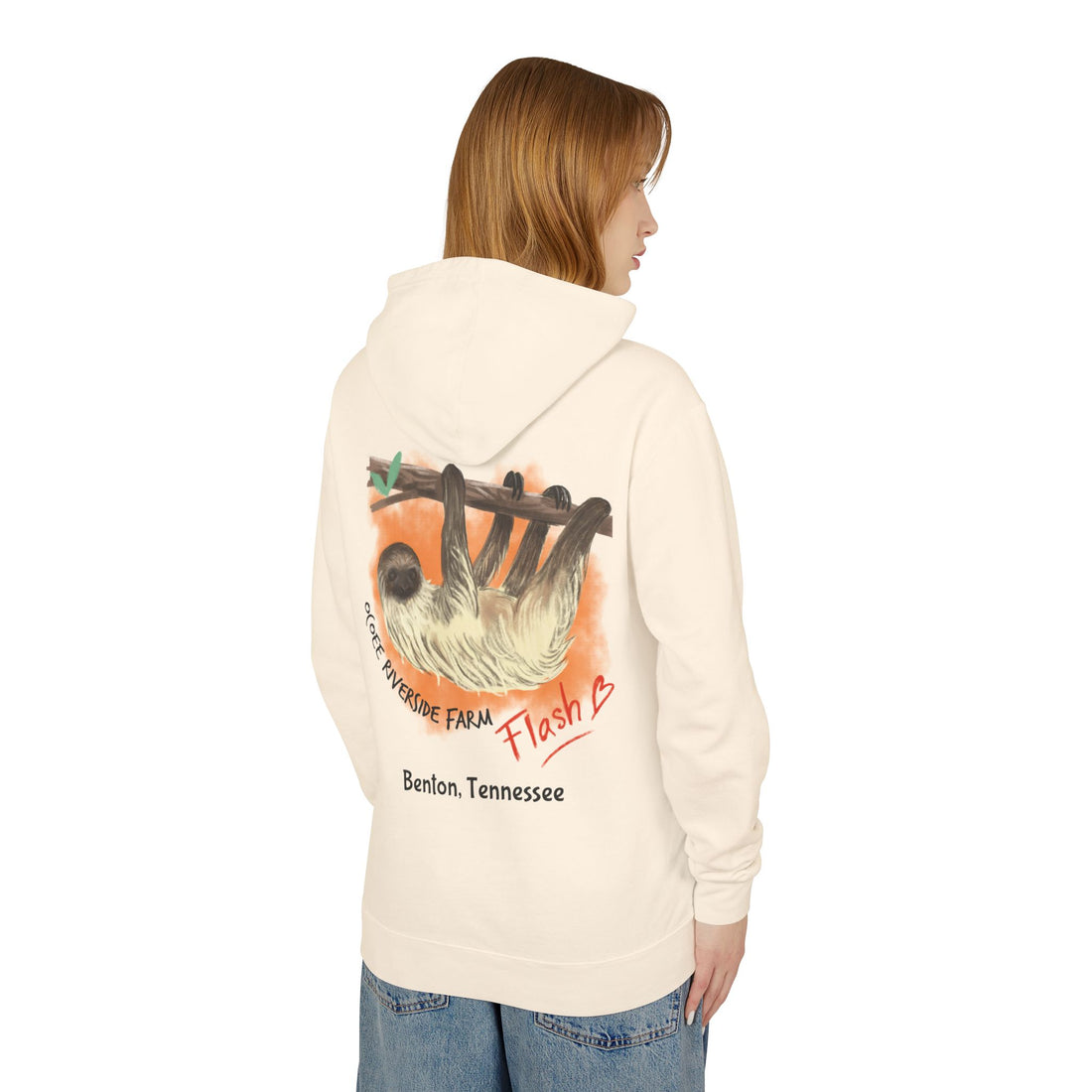 Unisex Lightweight Hooded Sweatshirt - Ocoee Riverside Farm Cute Sloth