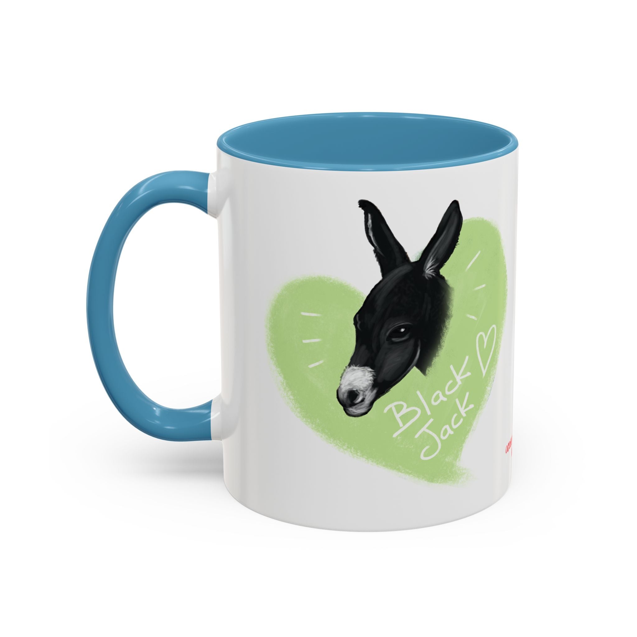 A donkey featuring the words "Black Jack" prominently displayed on its side at Ocoee Riverside Farm Coffee Mug