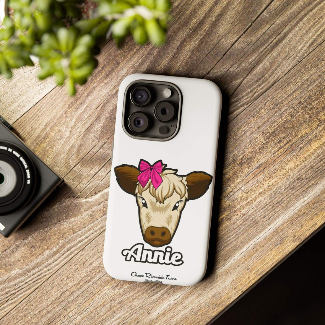 Cute Annie the Cow Phone Case with Red Bow for Farm Animal Lovers | Ocoee Riverside