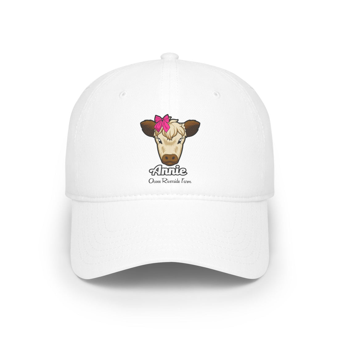 A cow adorned with a red bow on its head Named Annie - Ocoee Riverside Baseball Cap