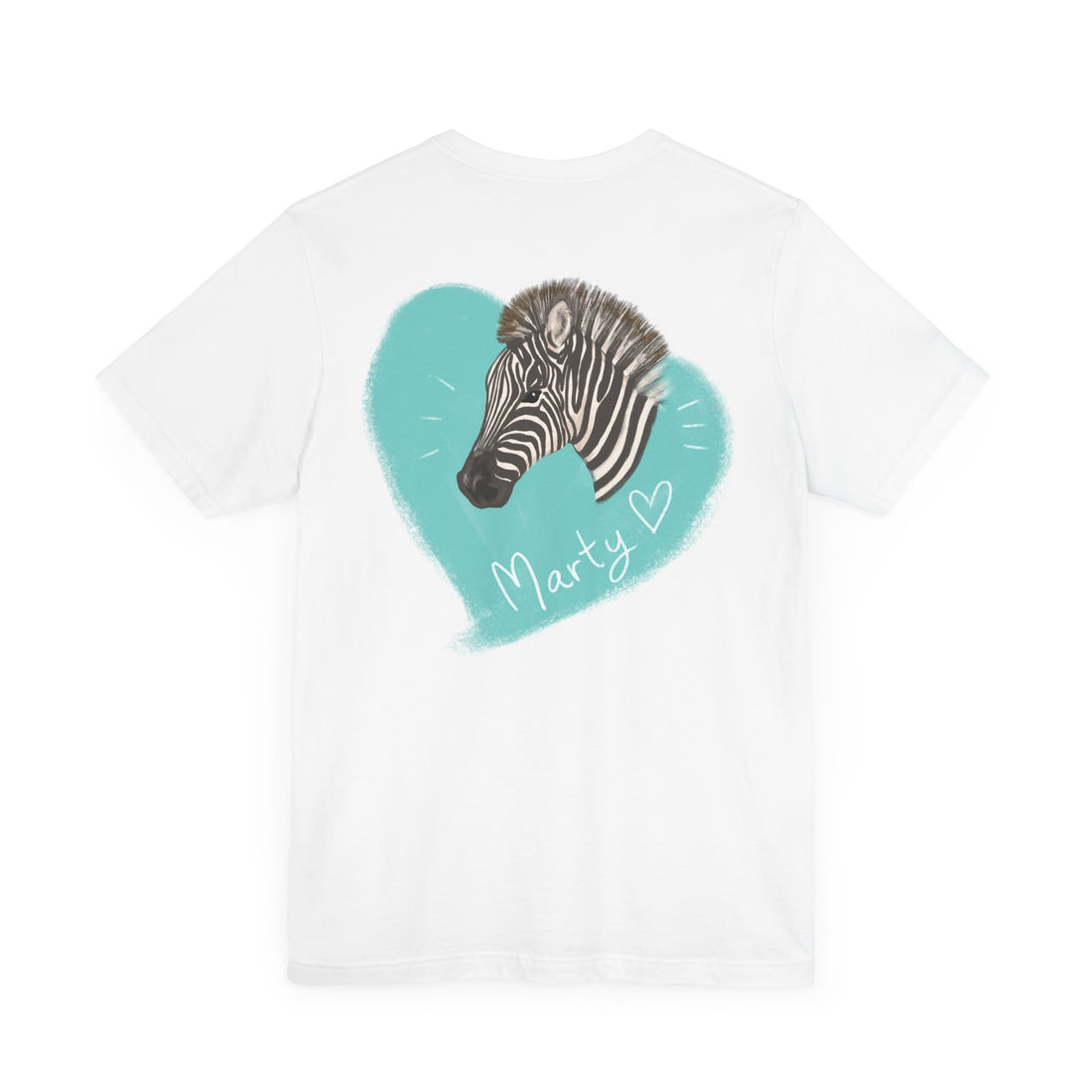A zebra adorned with the word "Marty" creatively integrated into its stripes at Ocoee Riverside Farm T-Shirt