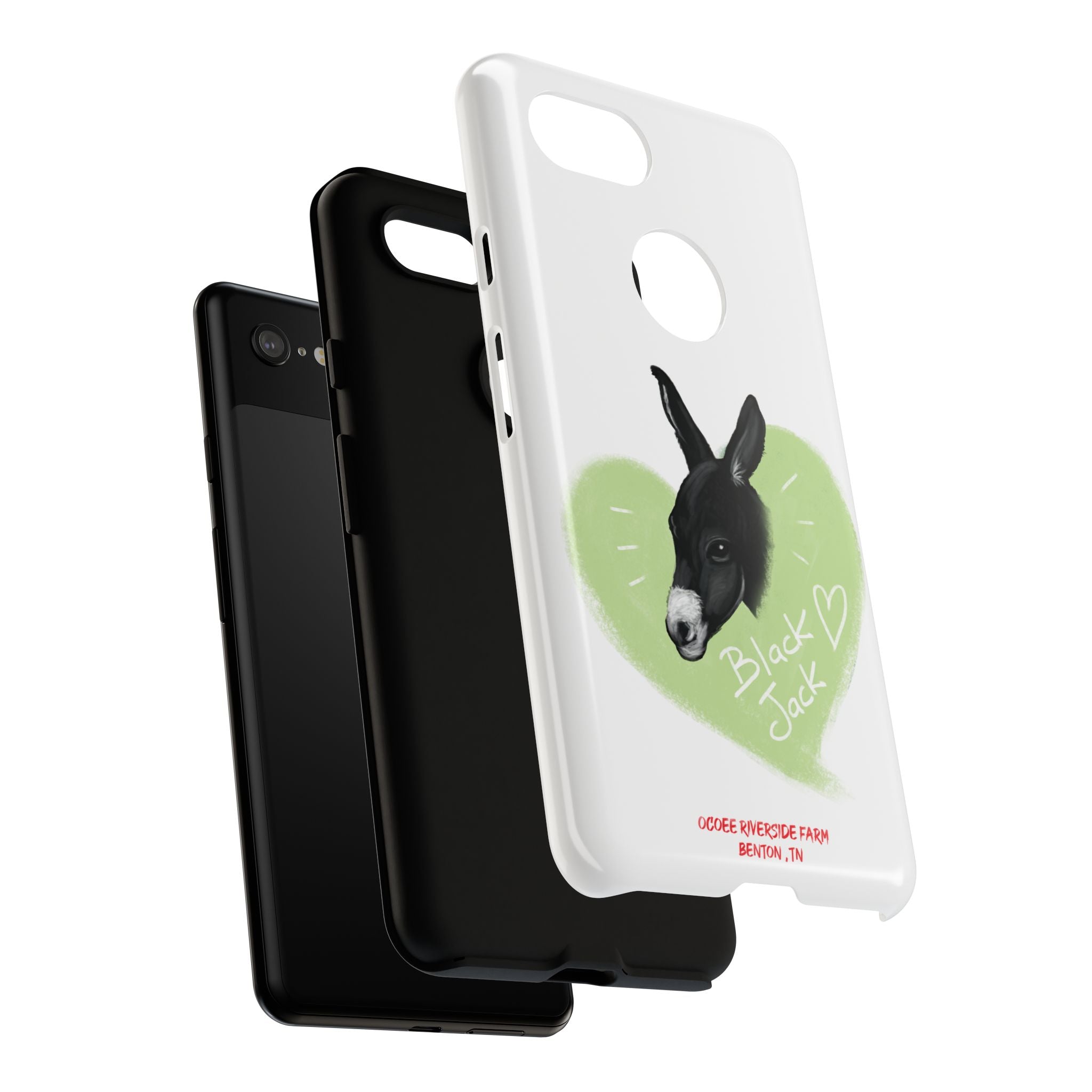 A donkey featuring the words "Black Jack" prominently displayed on its side at Ocoee Riverside Farm Phone Case