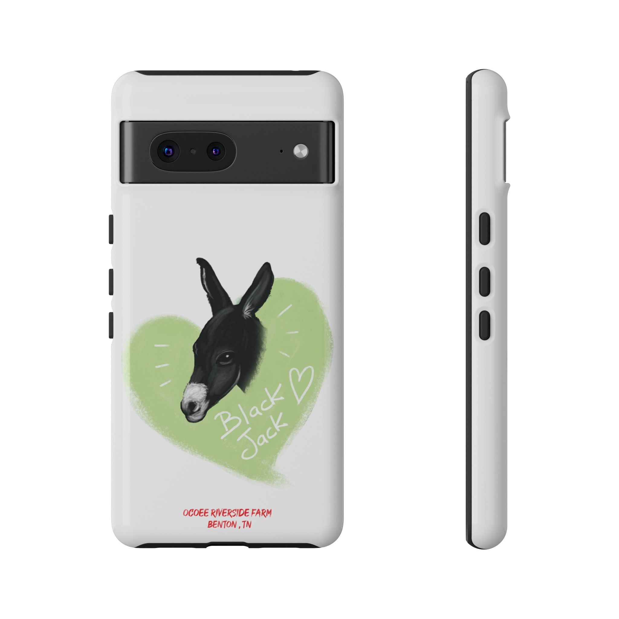 A donkey featuring the words "Black Jack" prominently displayed on its side at Ocoee Riverside Farm Phone Case