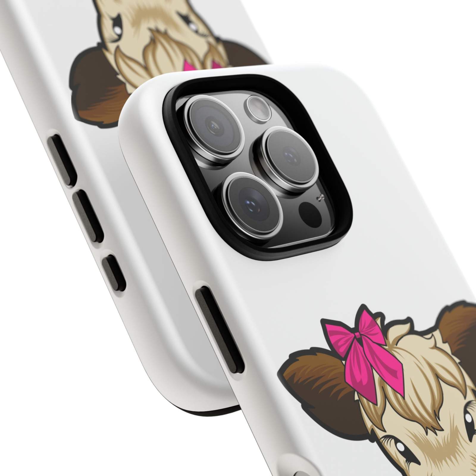 Cute cow phone case with red bow, perfect farm animal lover gift, durable and stylish design.