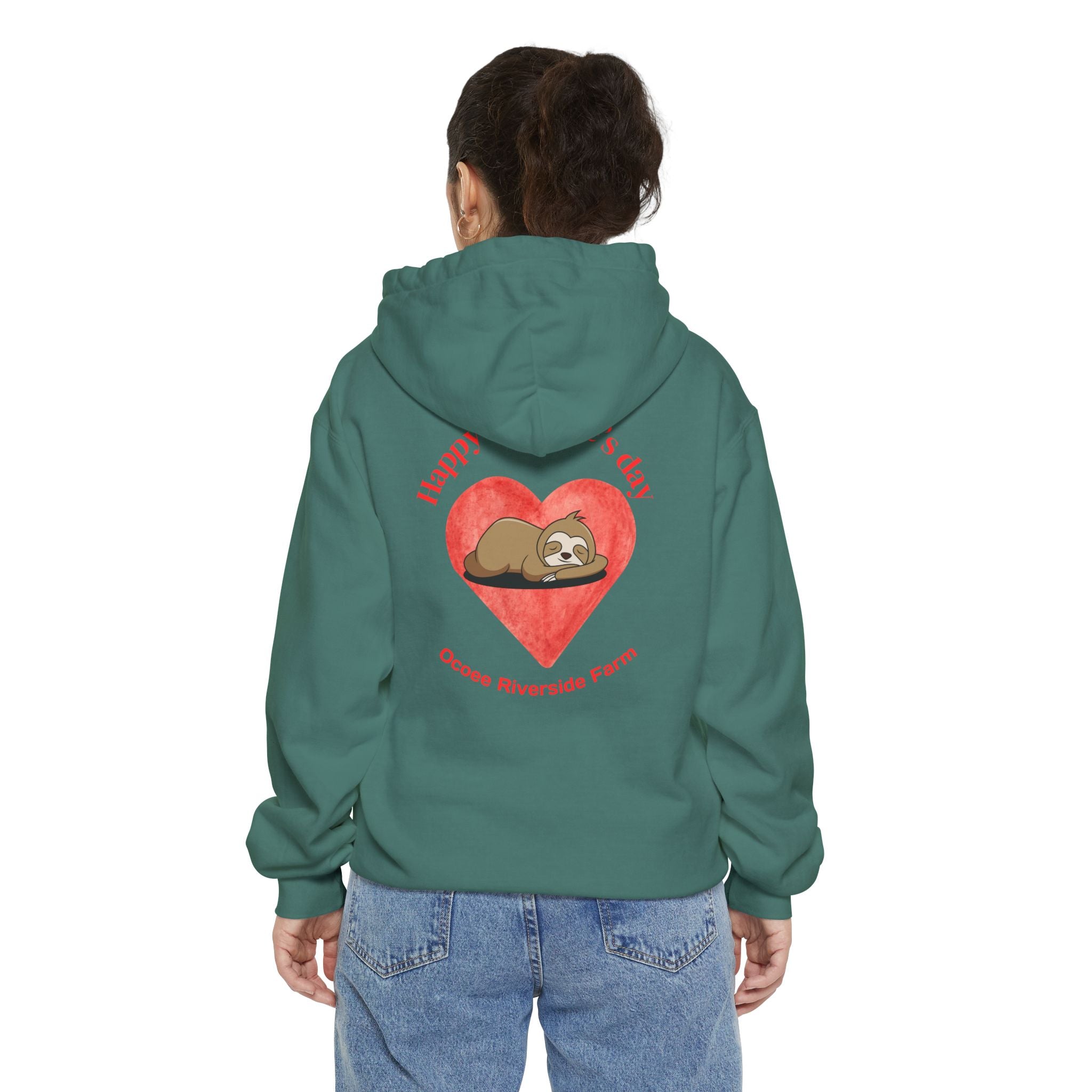 Valentine's Day Unisex Garment-Dyed Hoodie with Cute Sloth Design