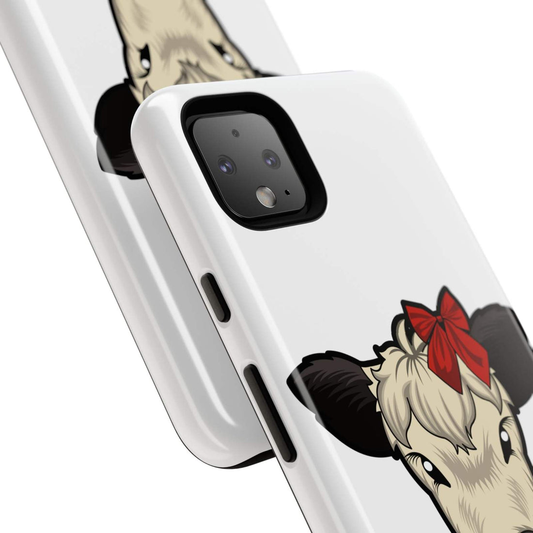 Farmhouse Chic Phone Case with Dolly the Cow and Red Bow Design