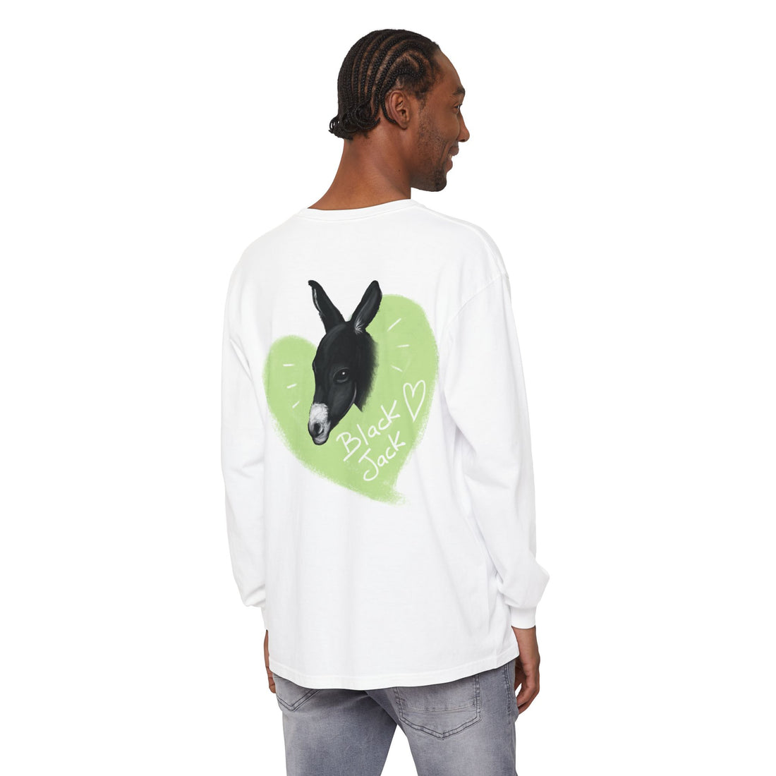 Unisex Long Sleeve Tee with Black Jack Graphic | Cute Animal Lover Shirt