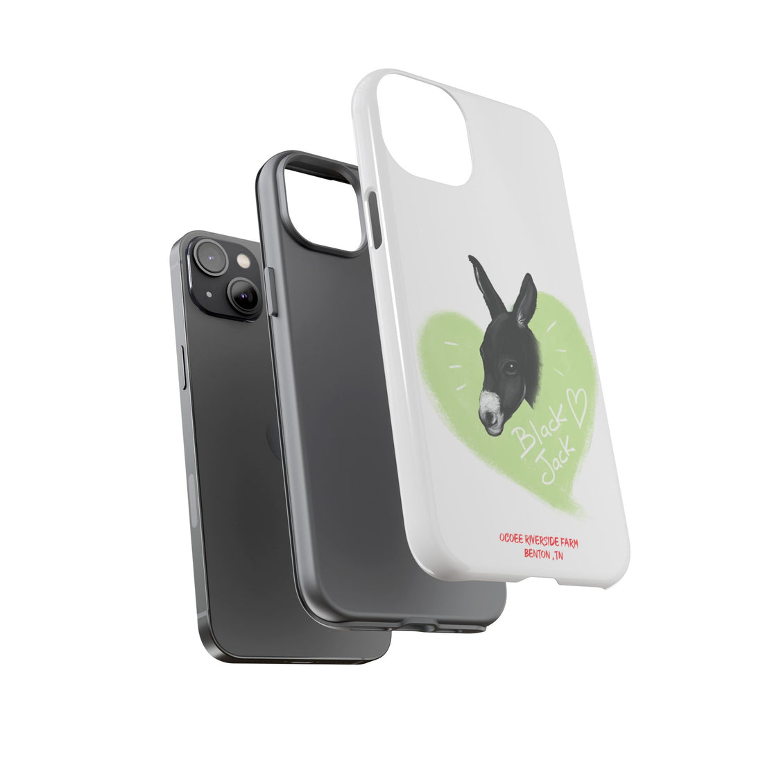 A donkey featuring the words "Black Jack" prominently displayed on its side at Ocoee Riverside Farm Phone Case