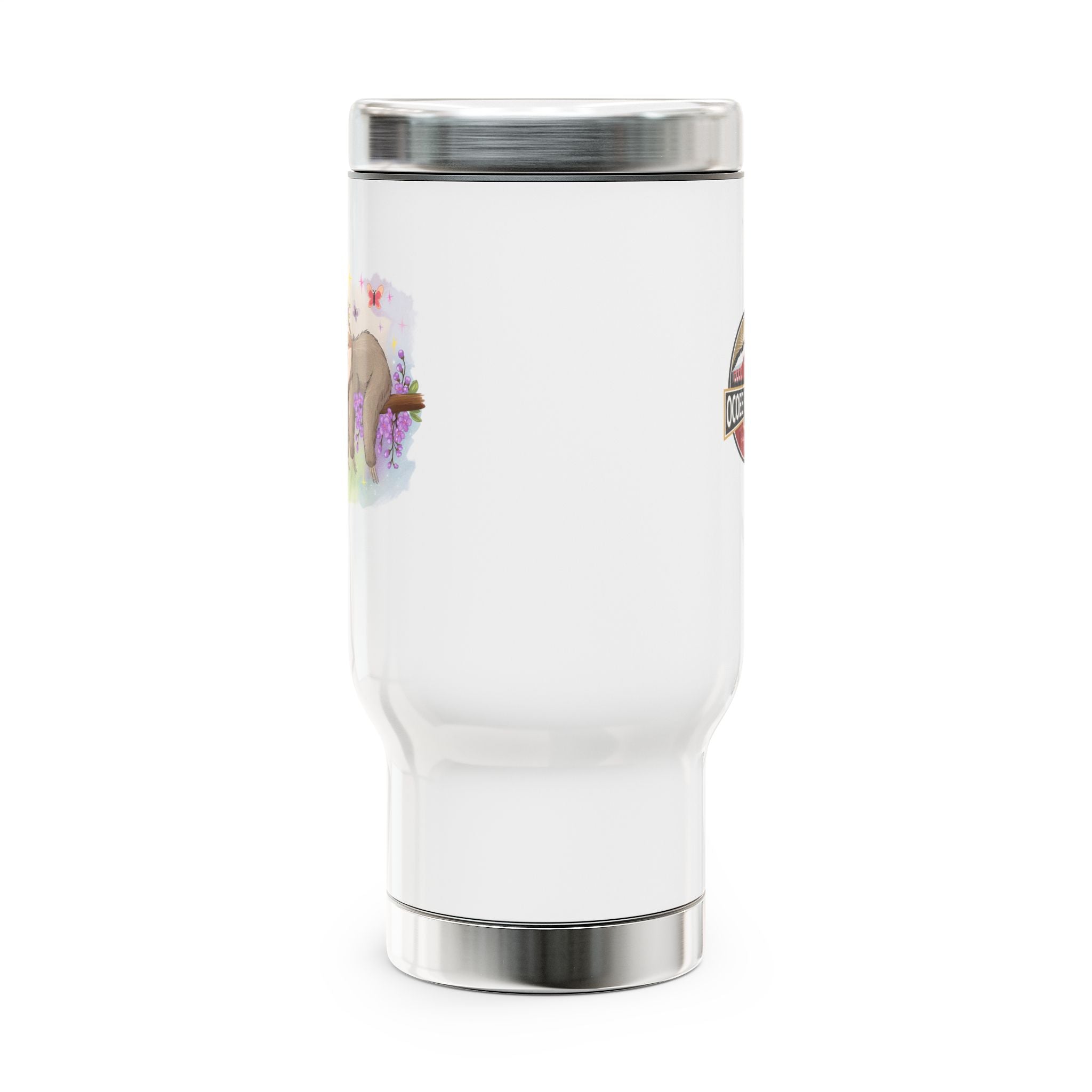 Cute Sloth Floral Stainless Steel Travel Mug - 14oz with Handle