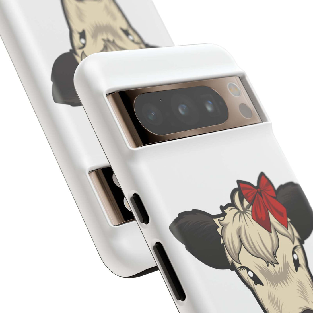 Farmhouse Chic Phone Case with red bow cow design, rustic protection.