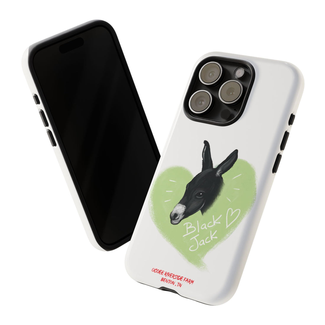 A donkey featuring the words "Black Jack" prominently displayed on its side at Ocoee Riverside Farm Phone Case