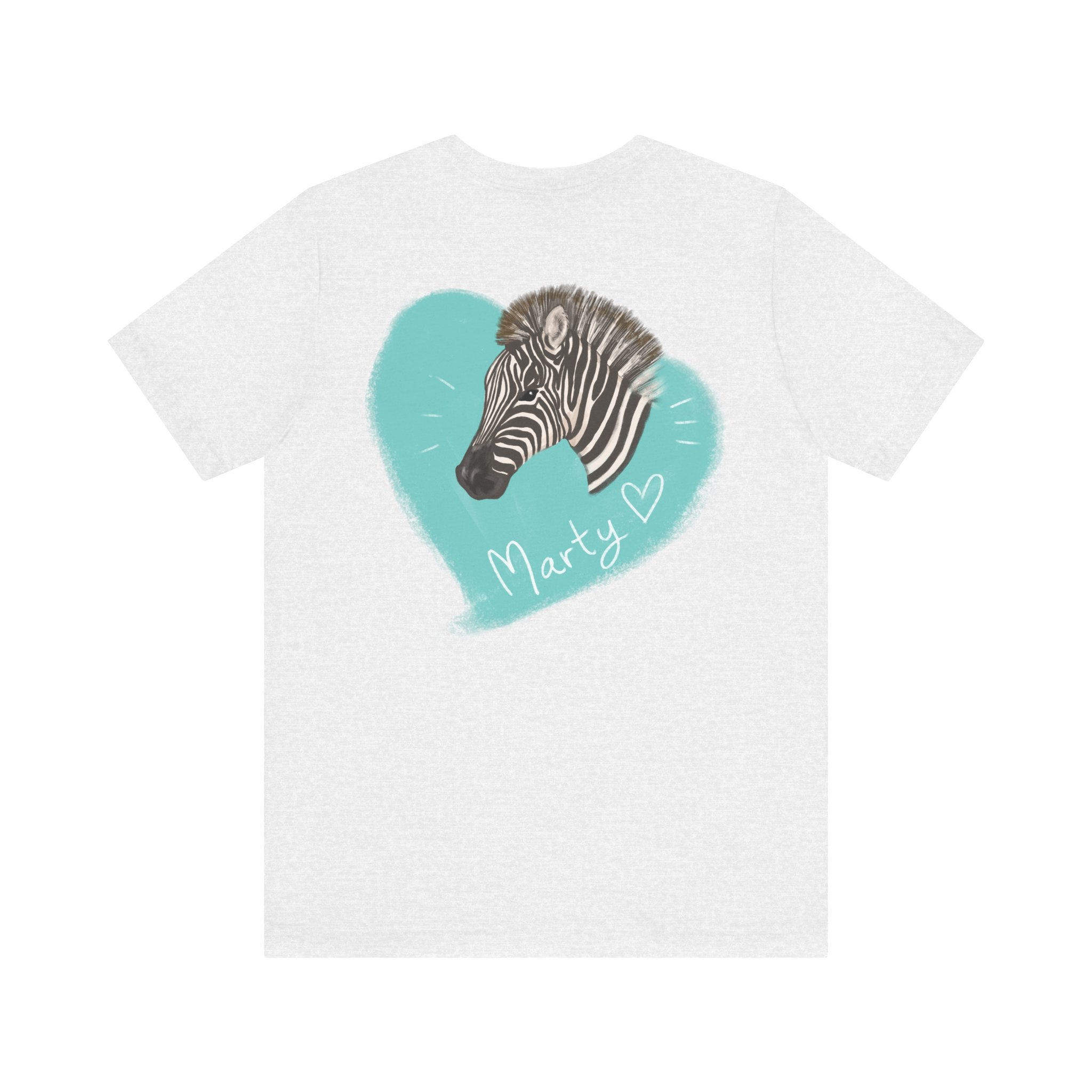 A zebra adorned with the word "Marty" creatively integrated into its stripes at Ocoee Riverside Farm T-Shirt