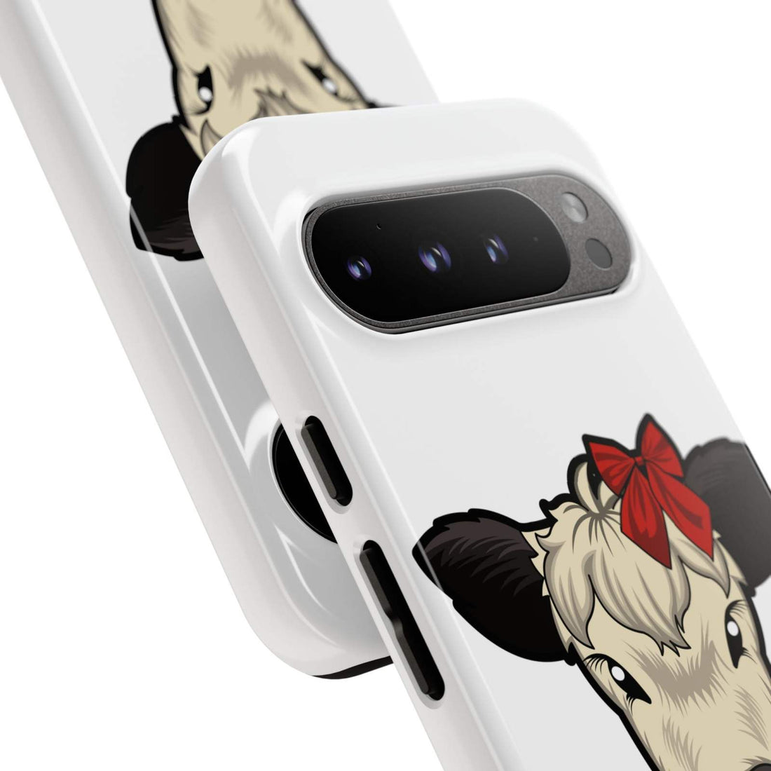 Farmhouse Chic Phone Case with red bow cow design, durable protection against scratches and drops.