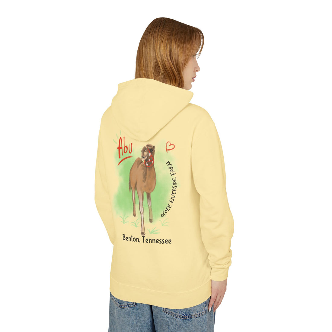 Unisex Lightweight Hooded Sweatshirt - Ocoee Riverside Farm Cute Camel