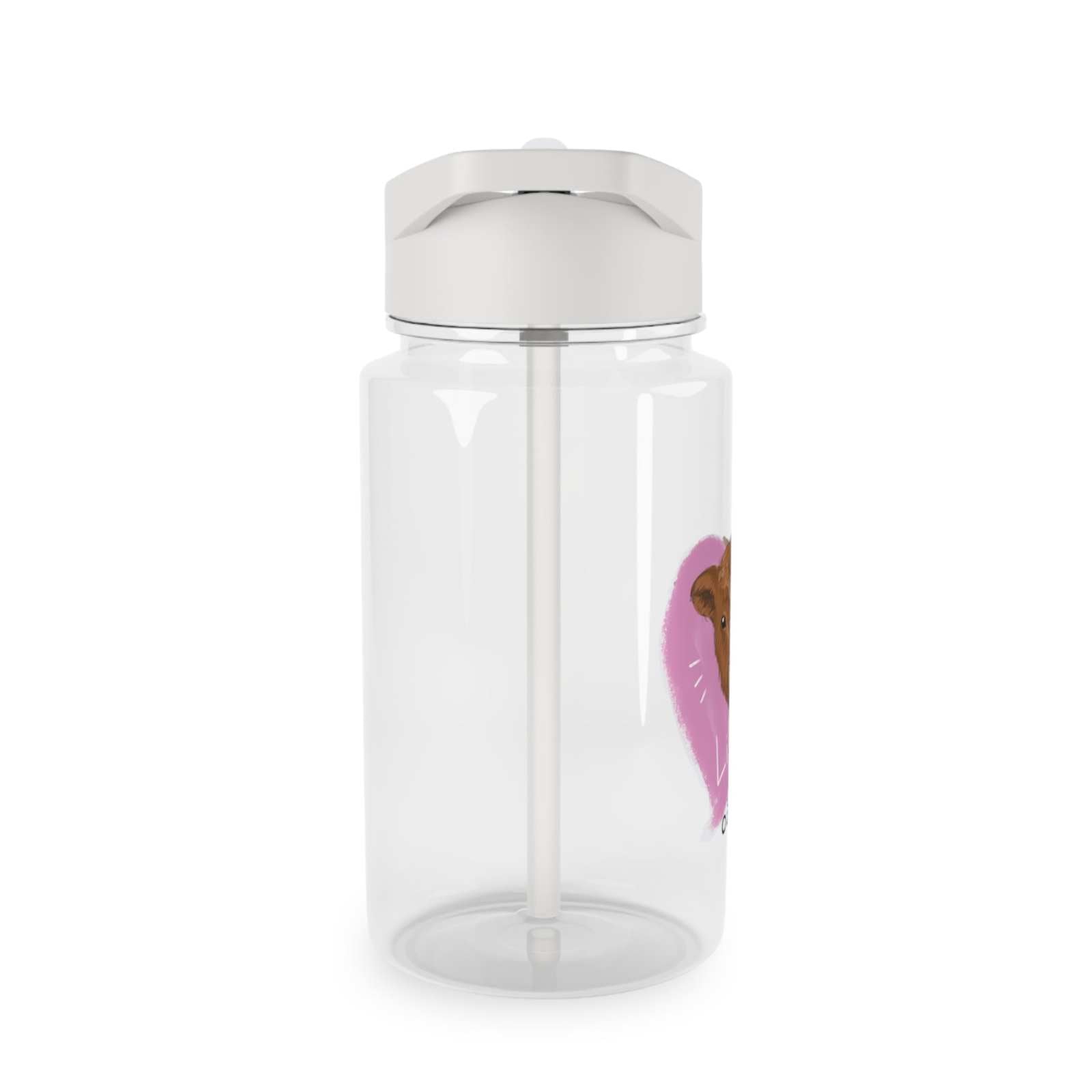 Clear Cow Farm Water Bottle with white lid and foldable straw, BPA-free Tritan material, featuring cow-themed design