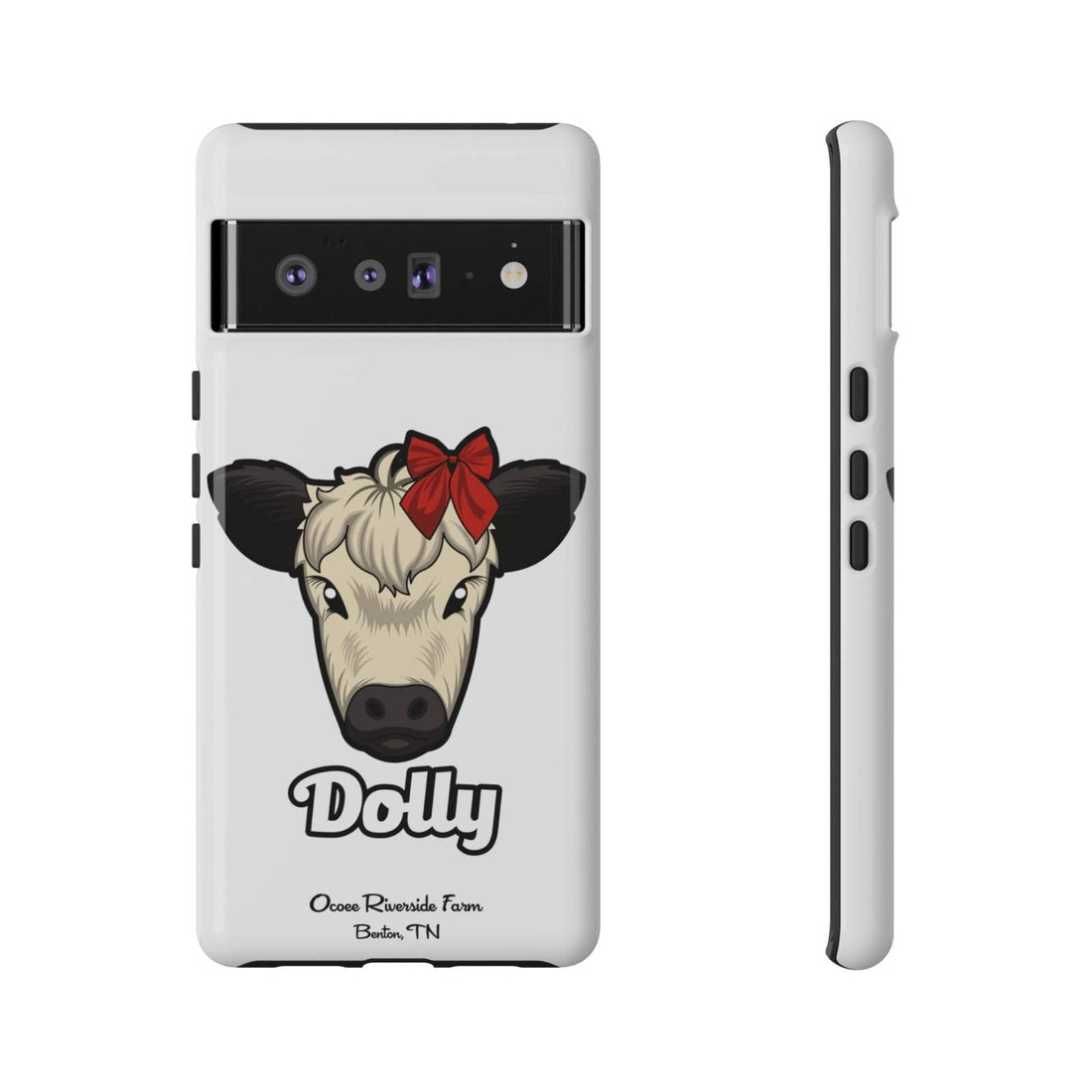 Farmhouse Chic Phone Case with Dolly red bow cow illustration and durable protective design