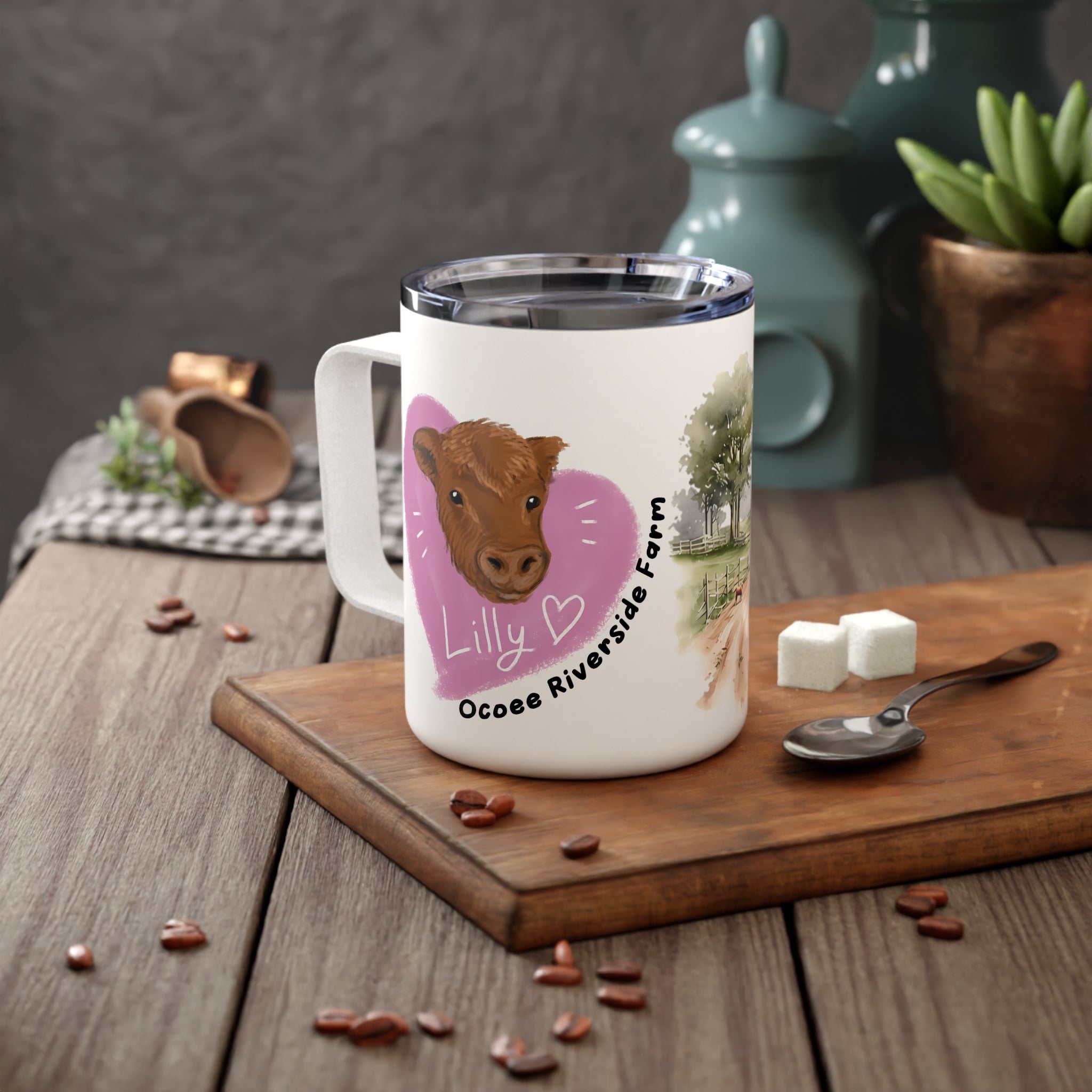 Rustic Farmhouse Insulated Coffee Mug - 10oz with Whimsical Artwork