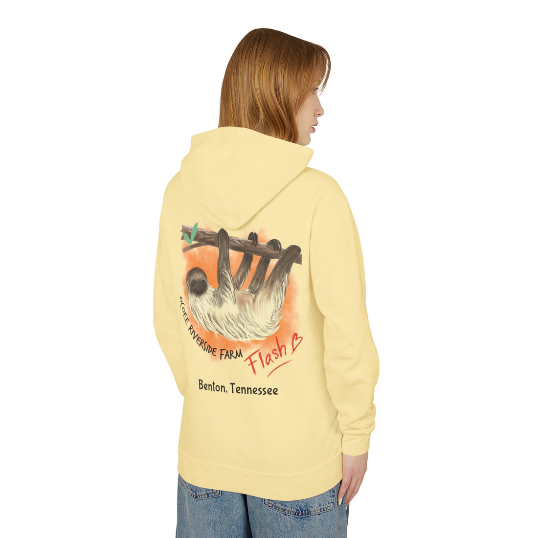 Unisex Lightweight Hooded Sweatshirt - Ocoee Riverside Farm Cute Sloth