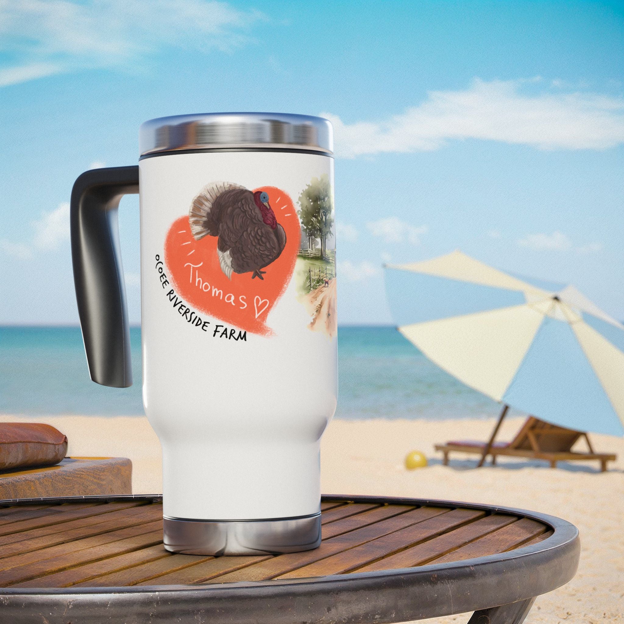 Personalized Stainless Steel Travel Mug - Farm Animal Design, 14oz