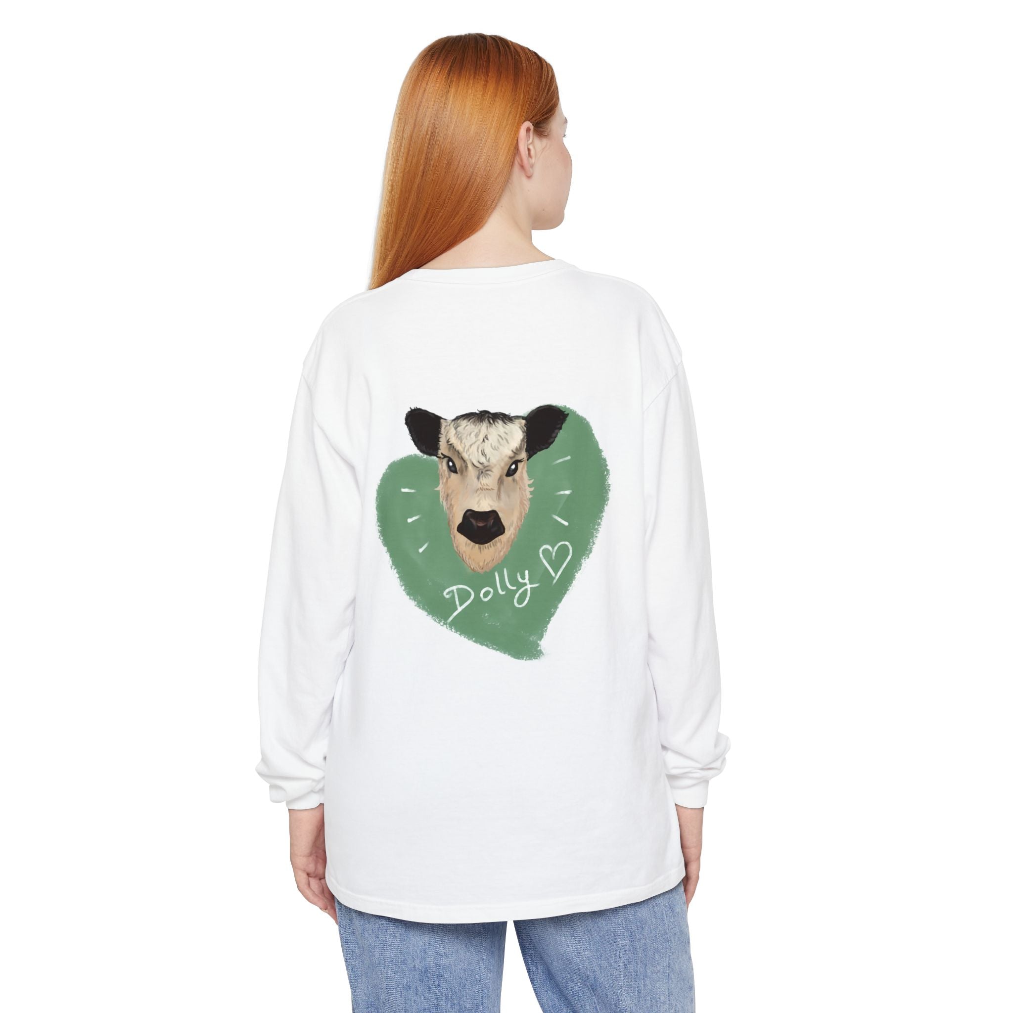 Unisex Garment-Dyed Long Sleeve T-Shirt with Cow Design - Perfect for Animal Lovers