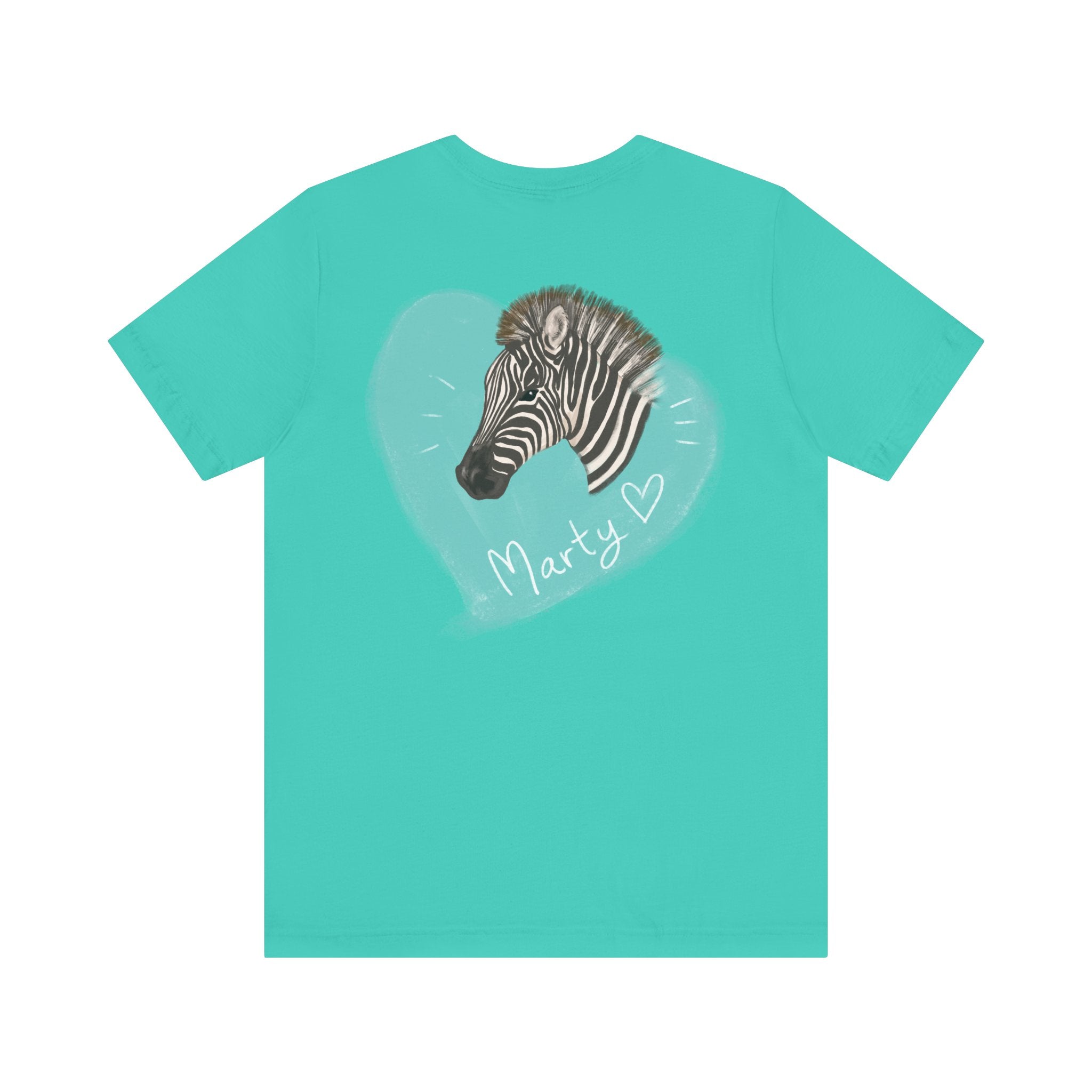 A zebra adorned with the word "Marty" creatively integrated into its stripes at Ocoee Riverside Farm T-Shirt