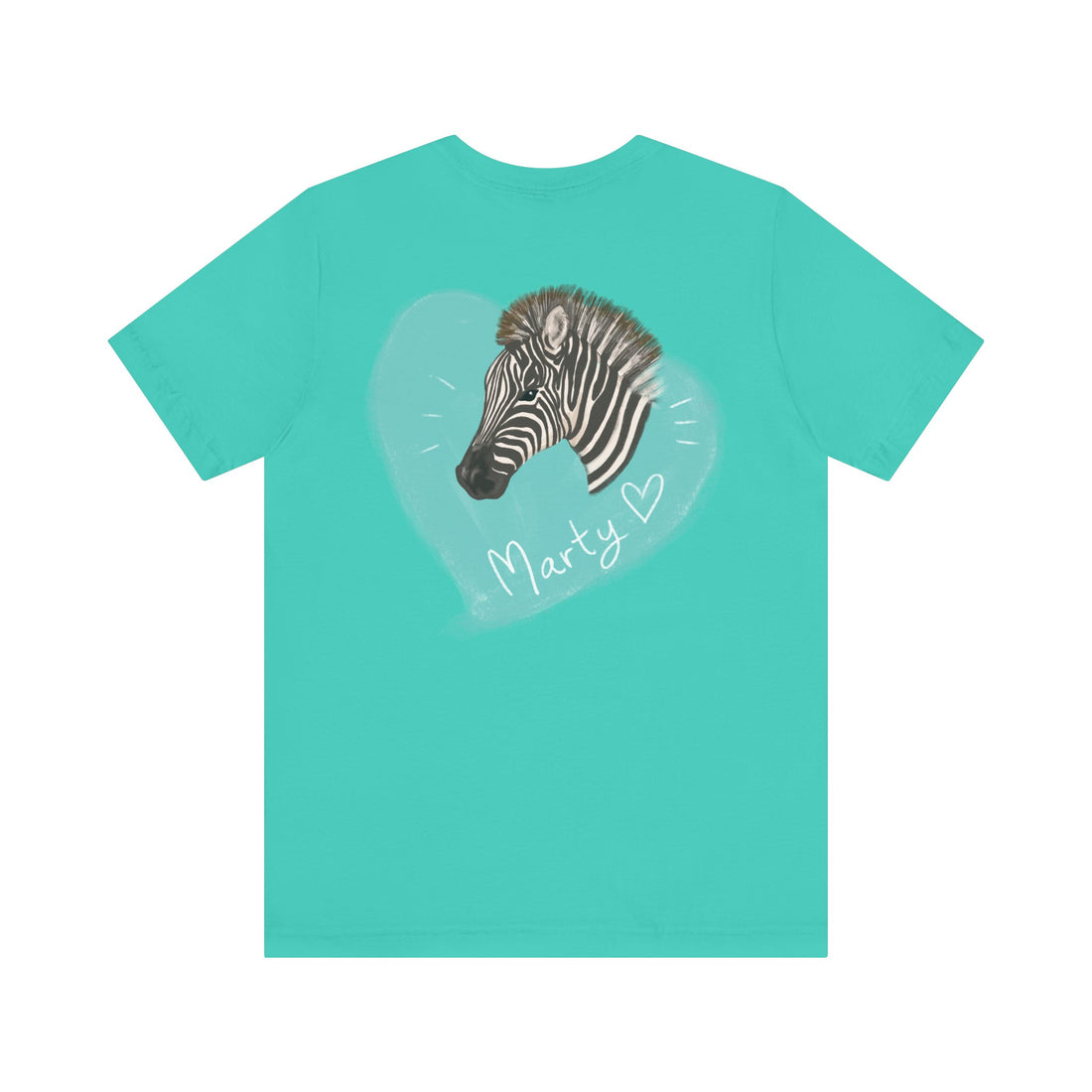 A zebra adorned with the word "Marty" creatively integrated into its stripes at Ocoee Riverside Farm T-Shirt