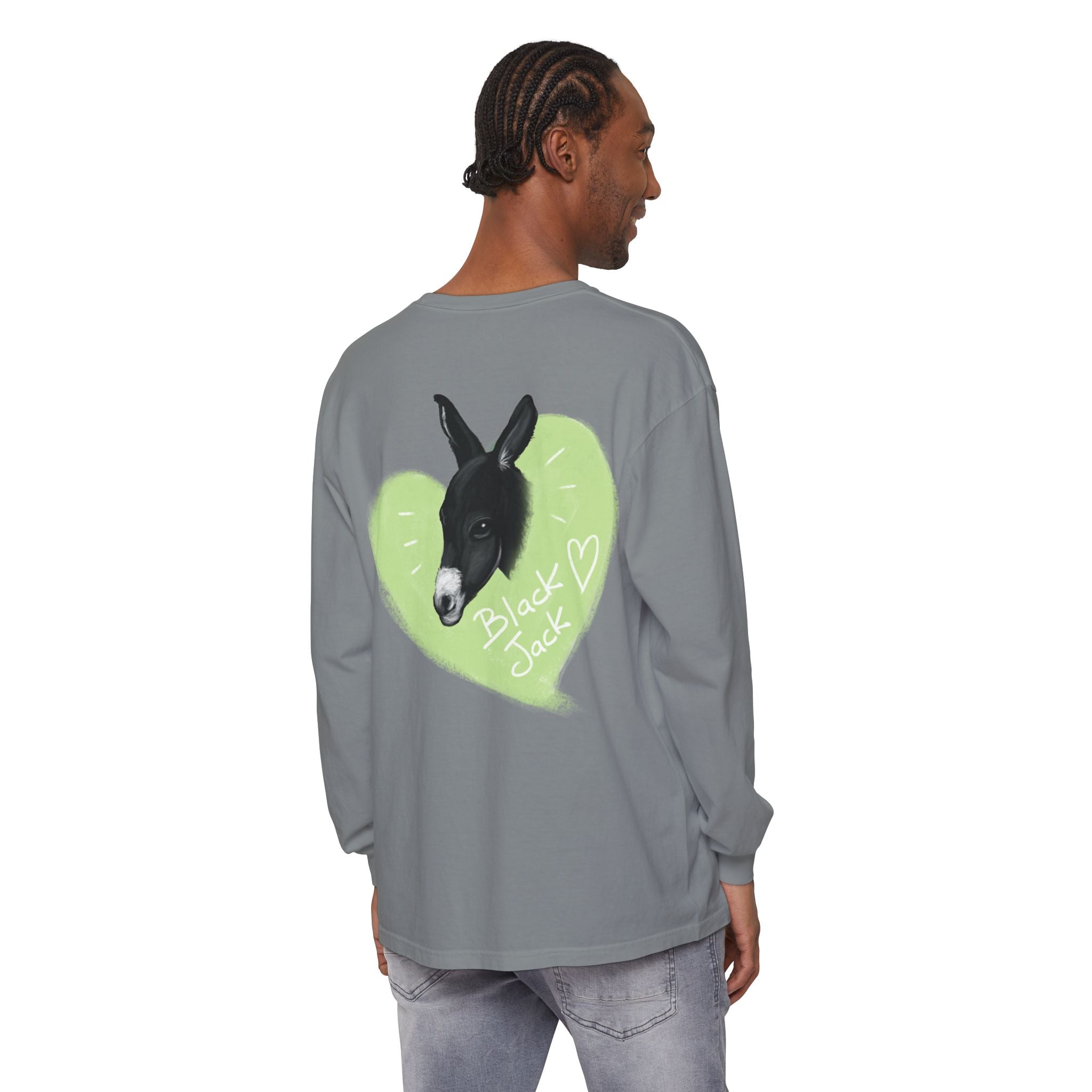 Unisex Long Sleeve Tee with Black Jack Graphic | Cute Animal Lover Shirt