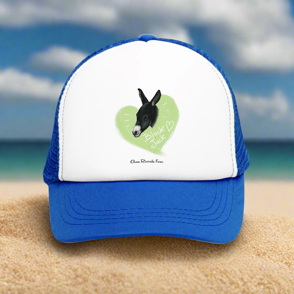 A donkey featuring the words "Black Jack" prominently displayed on its side at Ocoee Riverside Farm Trucker Cap