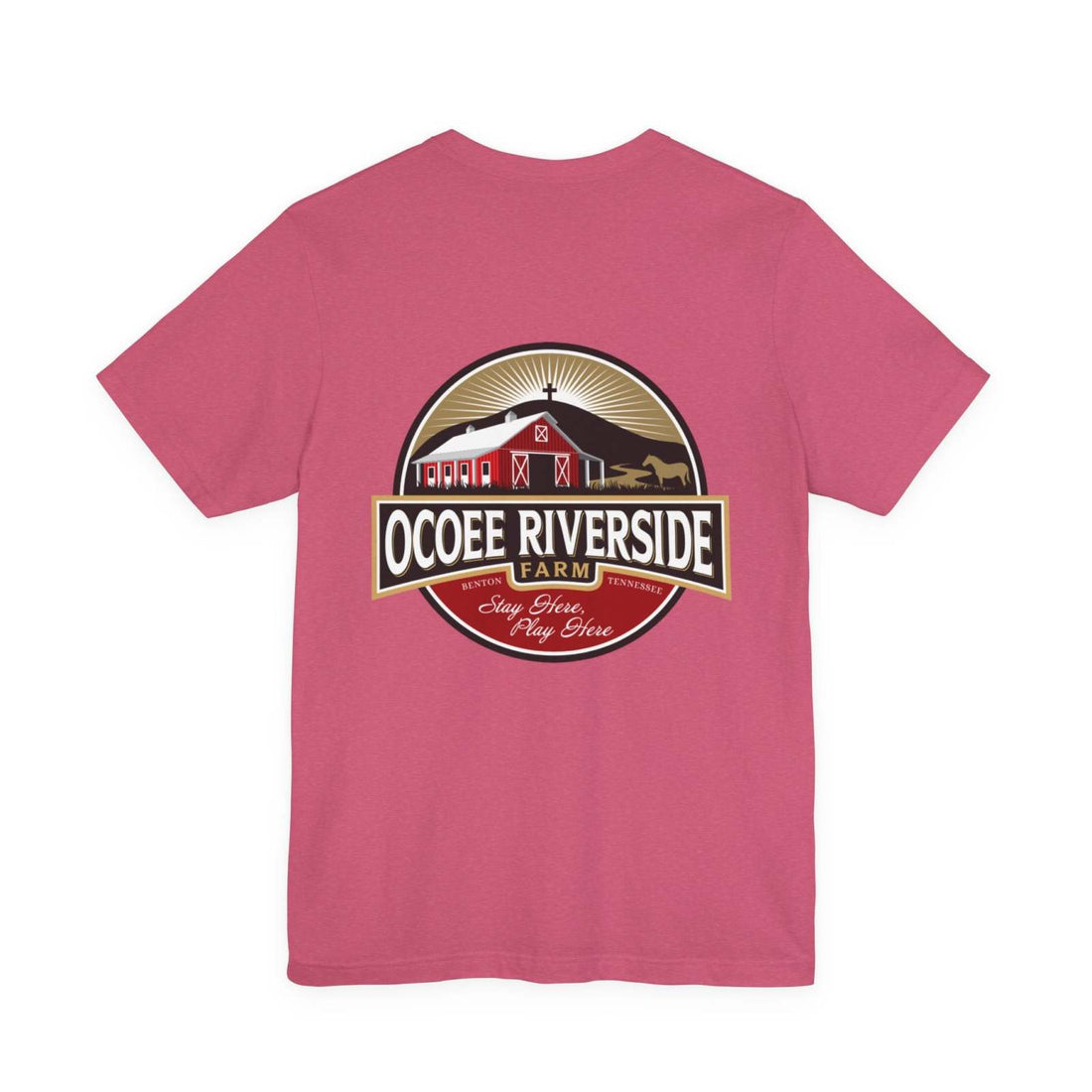Unisex Sloth T-Shirt in pink with Ocoee Riverside Farm logo on back
