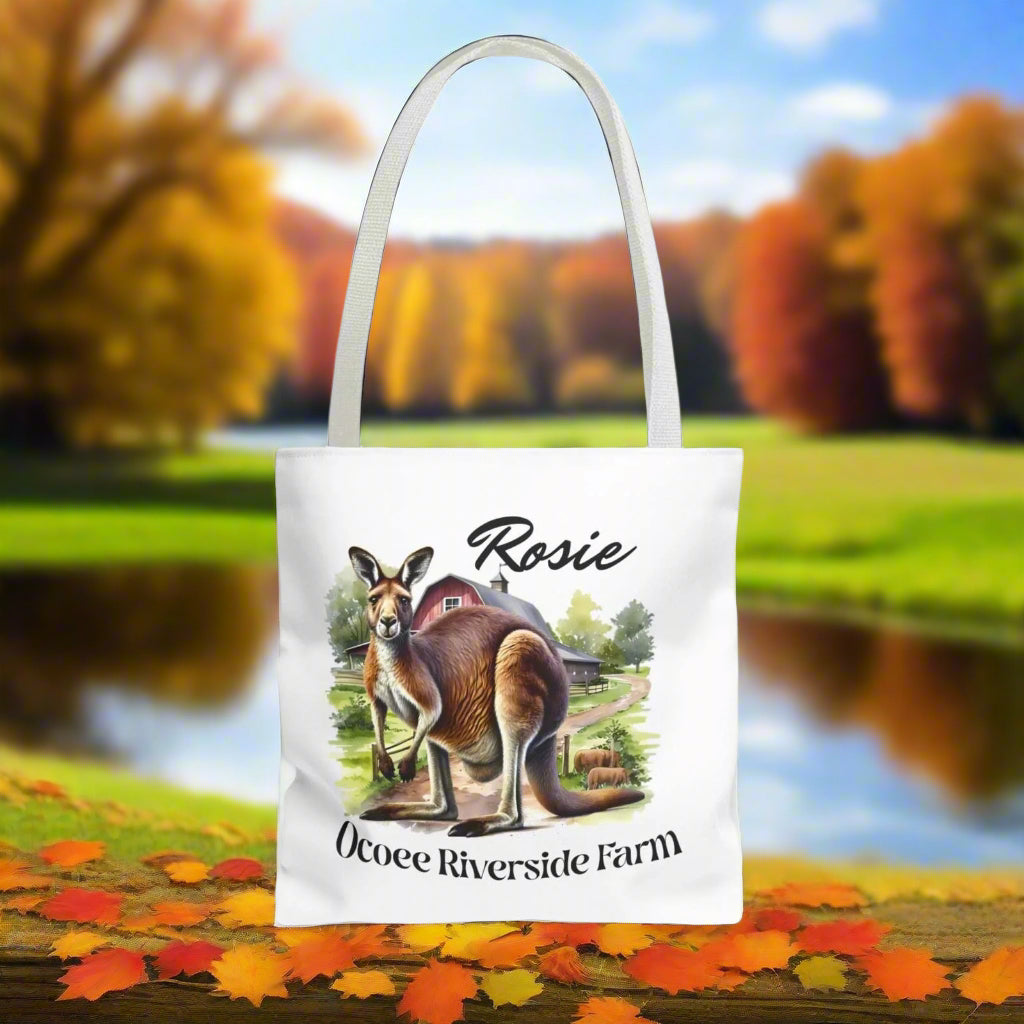 Rosie Kangaroo Tote Bag with farm illustration, eco-friendly shopping bag from Ocoee Riverside Farm
