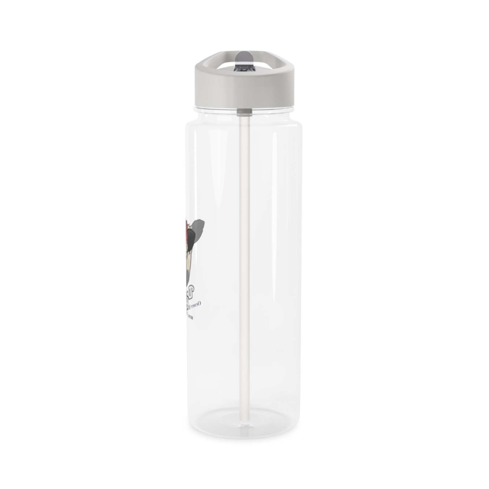Clear cow print water bottle with spill-resistant lid and foldable straw for daily hydration