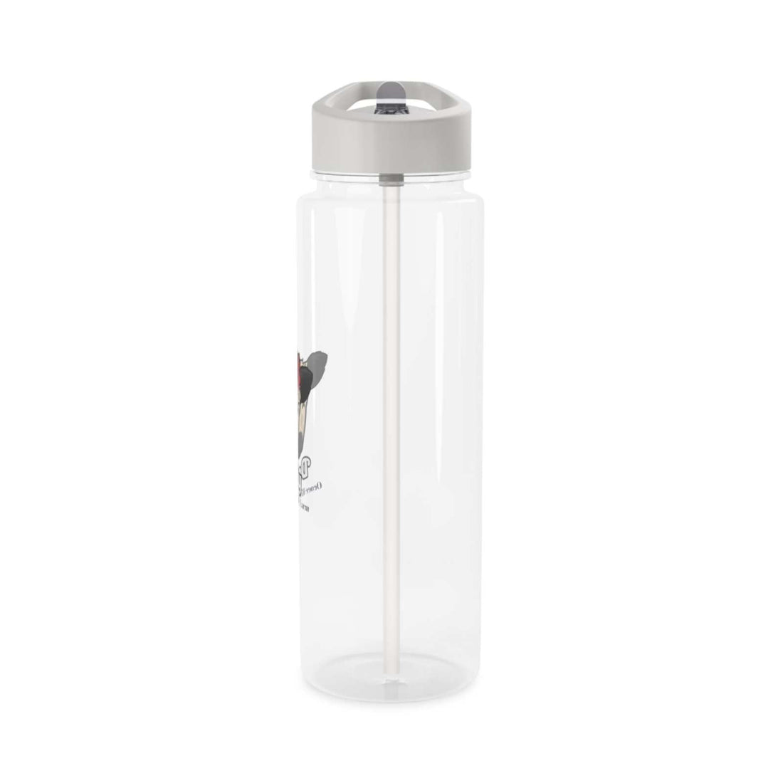 Clear cow print water bottle with spill-resistant lid and foldable straw for daily hydration