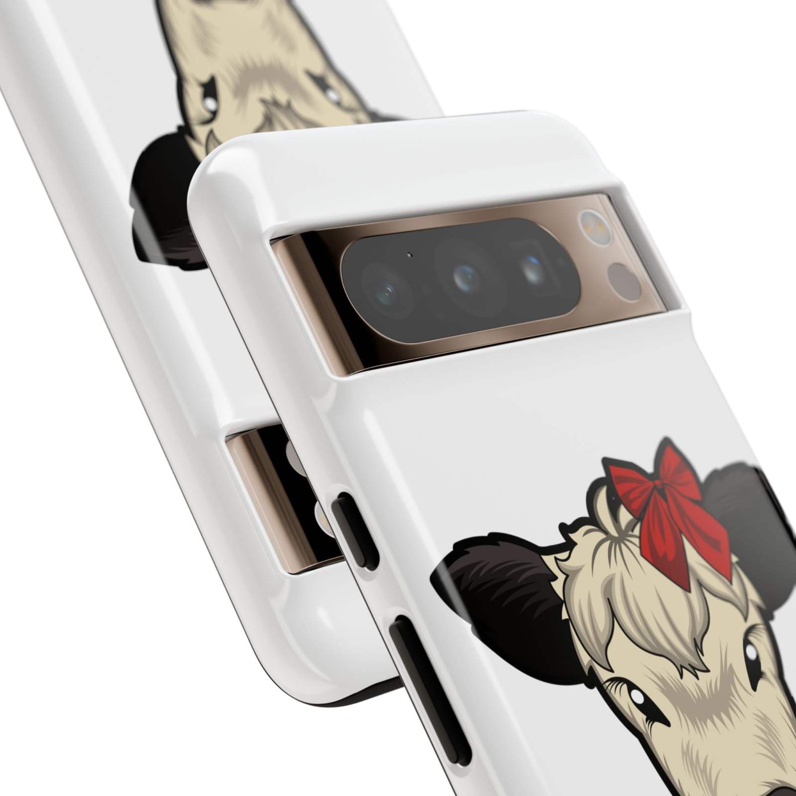 Farmhouse Chic Phone Case with Dolly the Cow and Red Bow Design for Modern Protection.