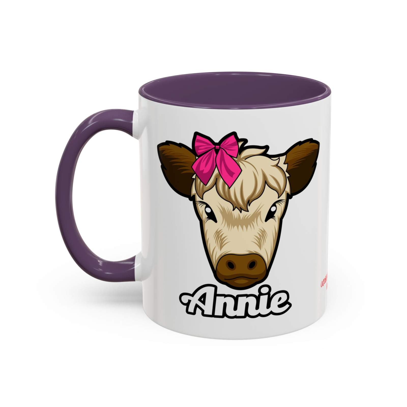 Farmhouse cow coffee mug featuring a cow with a red bow, ceramic, perfect for farmhouse décor.