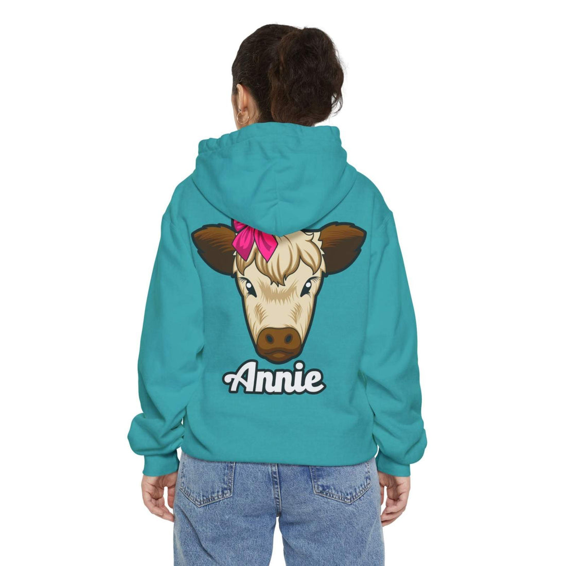 Unisex hoodie featuring cute cow design, perfect farm animal lover apparel for casual wear.