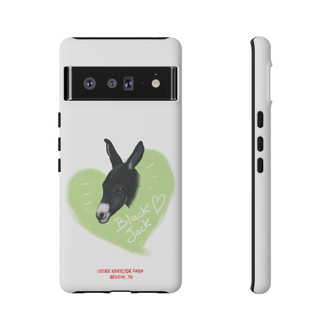 A donkey featuring the words "Black Jack" prominently displayed on its side at Ocoee Riverside Farm Phone Case
