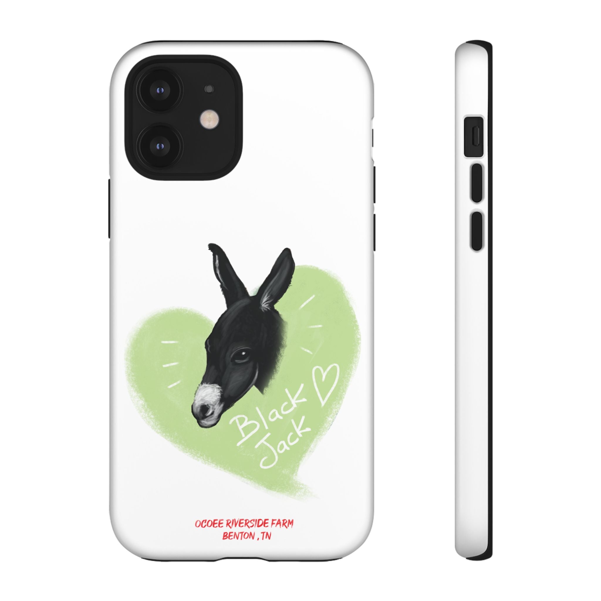 A donkey featuring the words "Black Jack" prominently displayed on its side at Ocoee Riverside Farm Phone Case