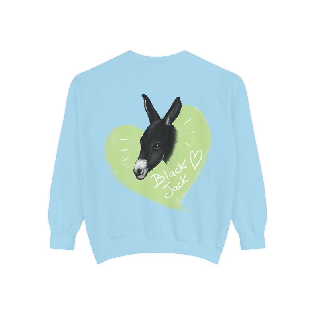 A donkey featuring the words "Black Jack" prominently displayed on its side at Ocoee Riverside Farm Sweatshirt