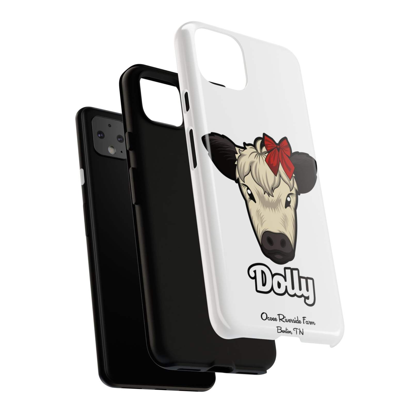 Farmhouse Chic Phone Case with Red Bow Cow Design for Durable Protection