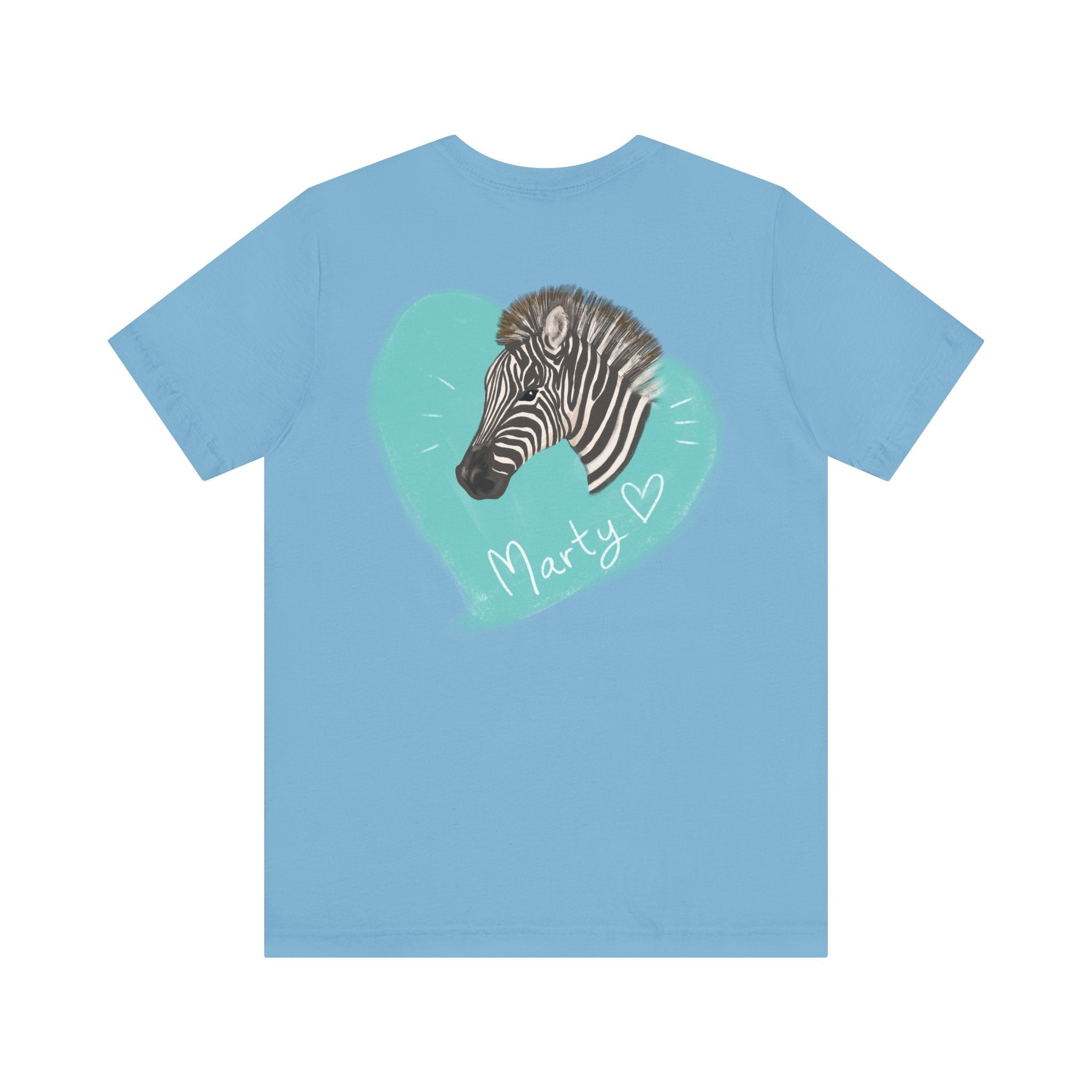 A zebra adorned with the word "Marty" creatively integrated into its stripes at Ocoee Riverside Farm T-Shirt
