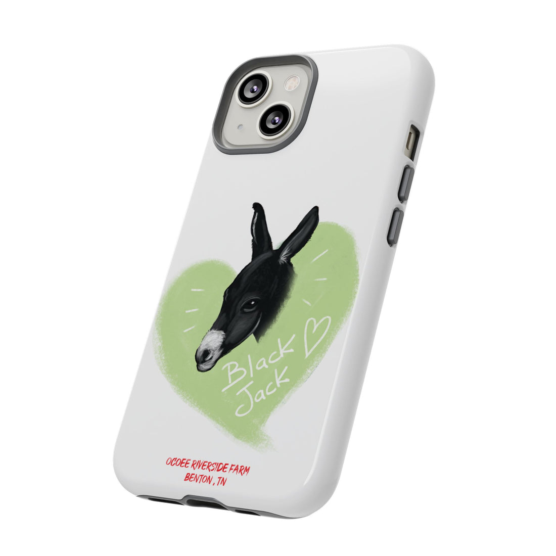 A donkey featuring the words "Black Jack" prominently displayed on its side at Ocoee Riverside Farm Phone Case