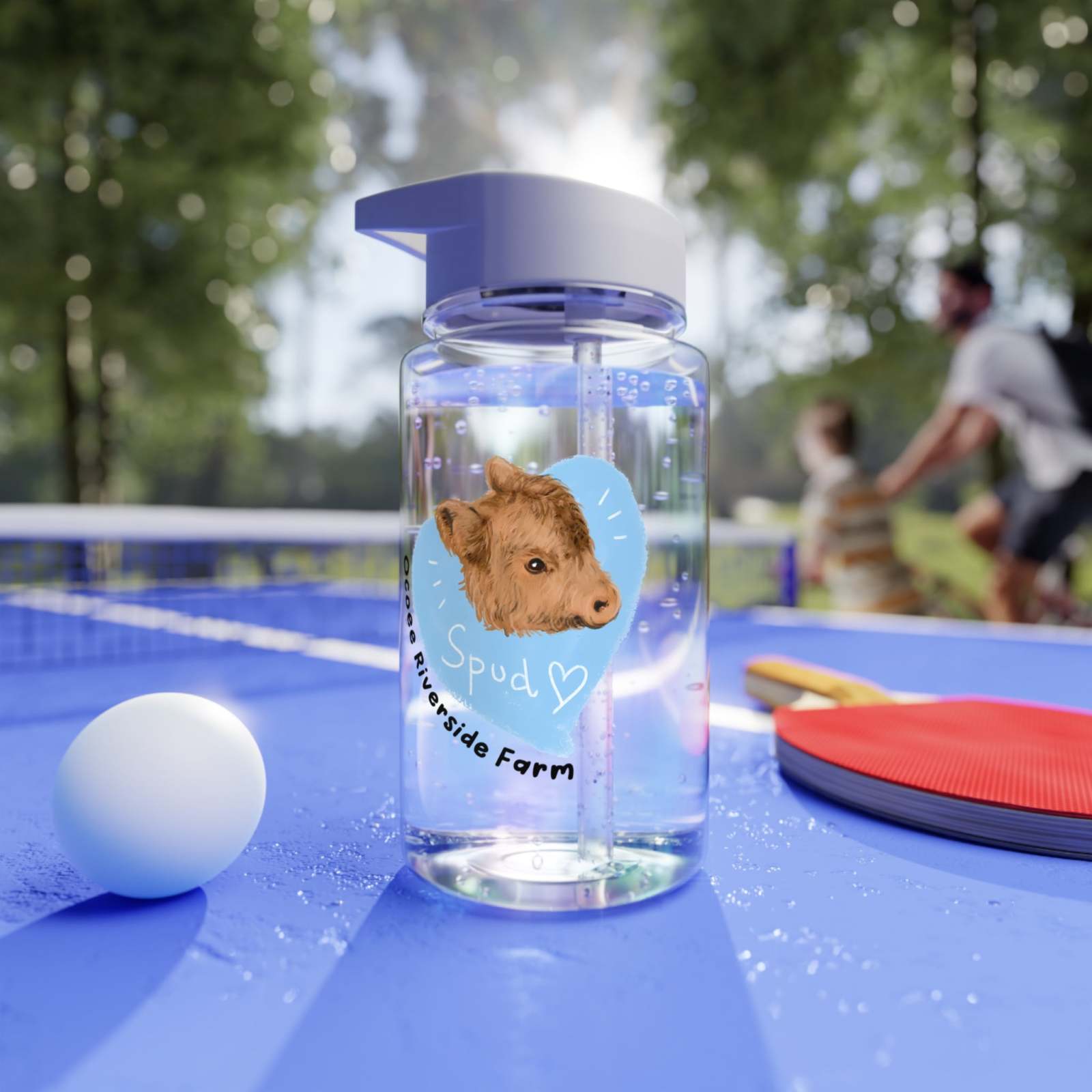 Clear Cow Tritan water bottle with foldable straw featuring cute cow design, BPA-free and leak-proof, ideal for outdoor activities.