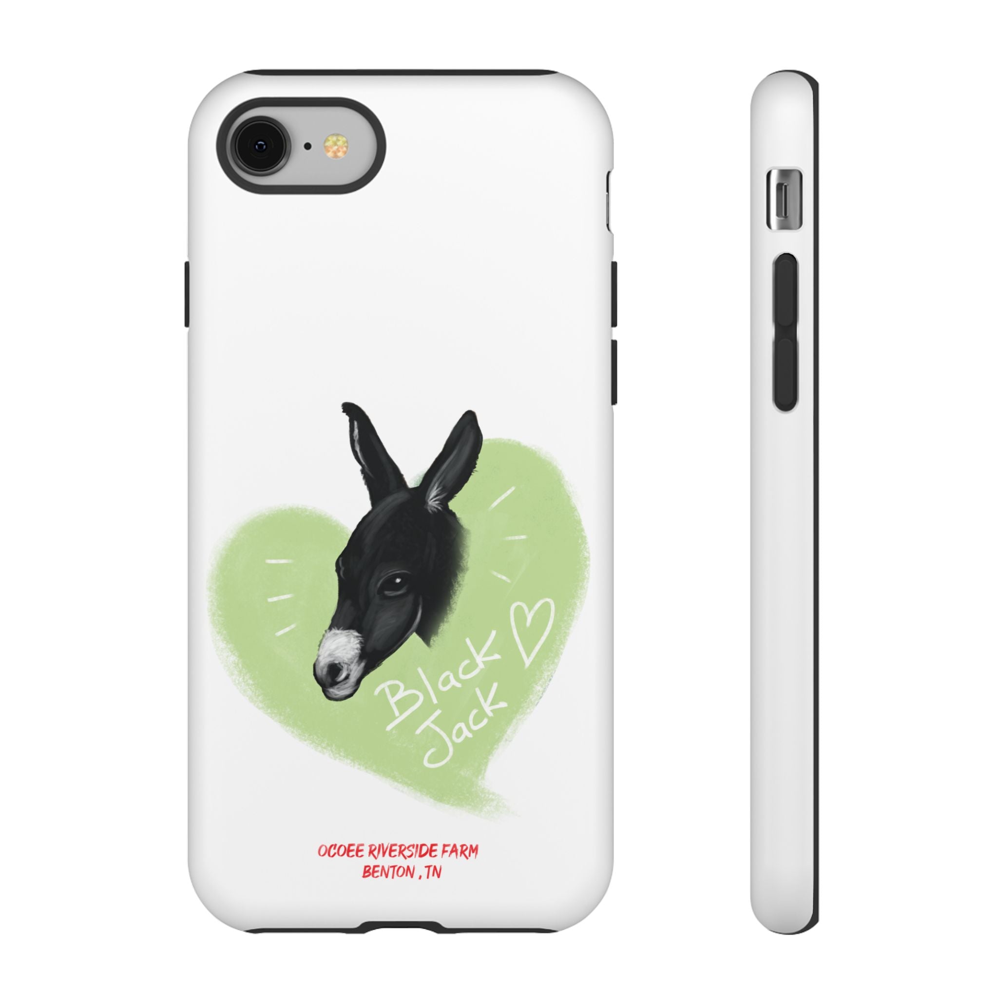 A donkey featuring the words "Black Jack" prominently displayed on its side at Ocoee Riverside Farm Phone Case