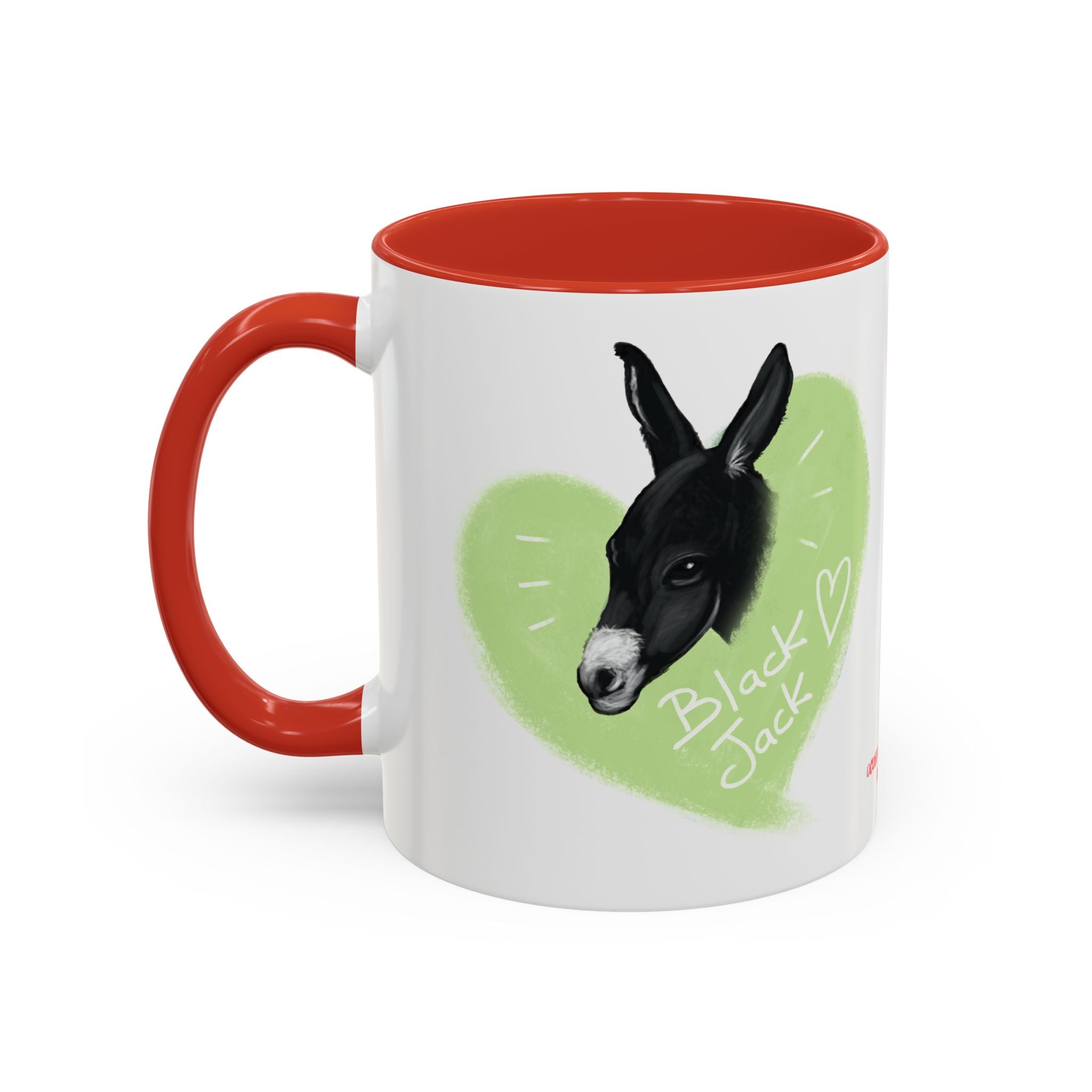A donkey featuring the words "Black Jack" prominently displayed on its side at Ocoee Riverside Farm Coffee Mug