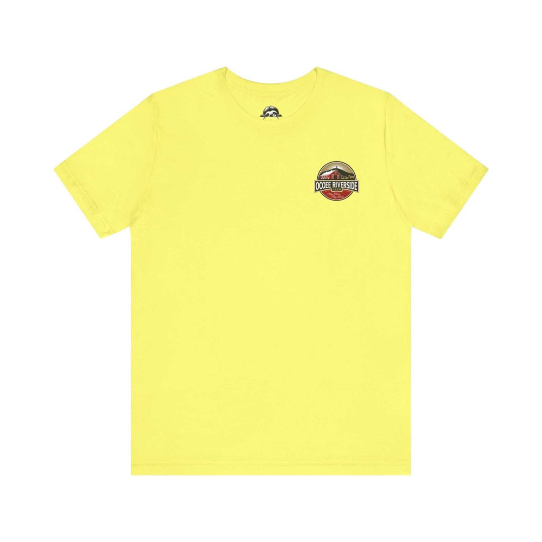 Yellow Country Cow Graphic Tee with small rustic emblem on chest and soft cotton fabric