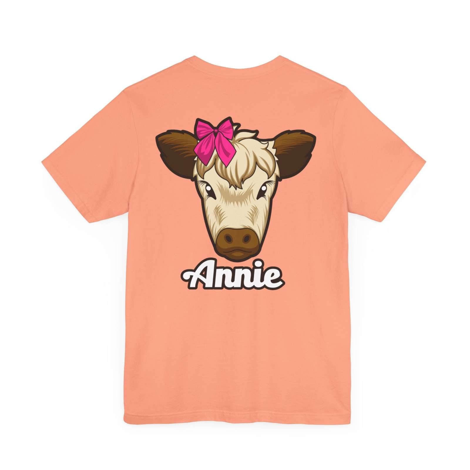 Farm Life T-Shirt featuring Annie the Cow with a red bow, Ocoee Riverside design.